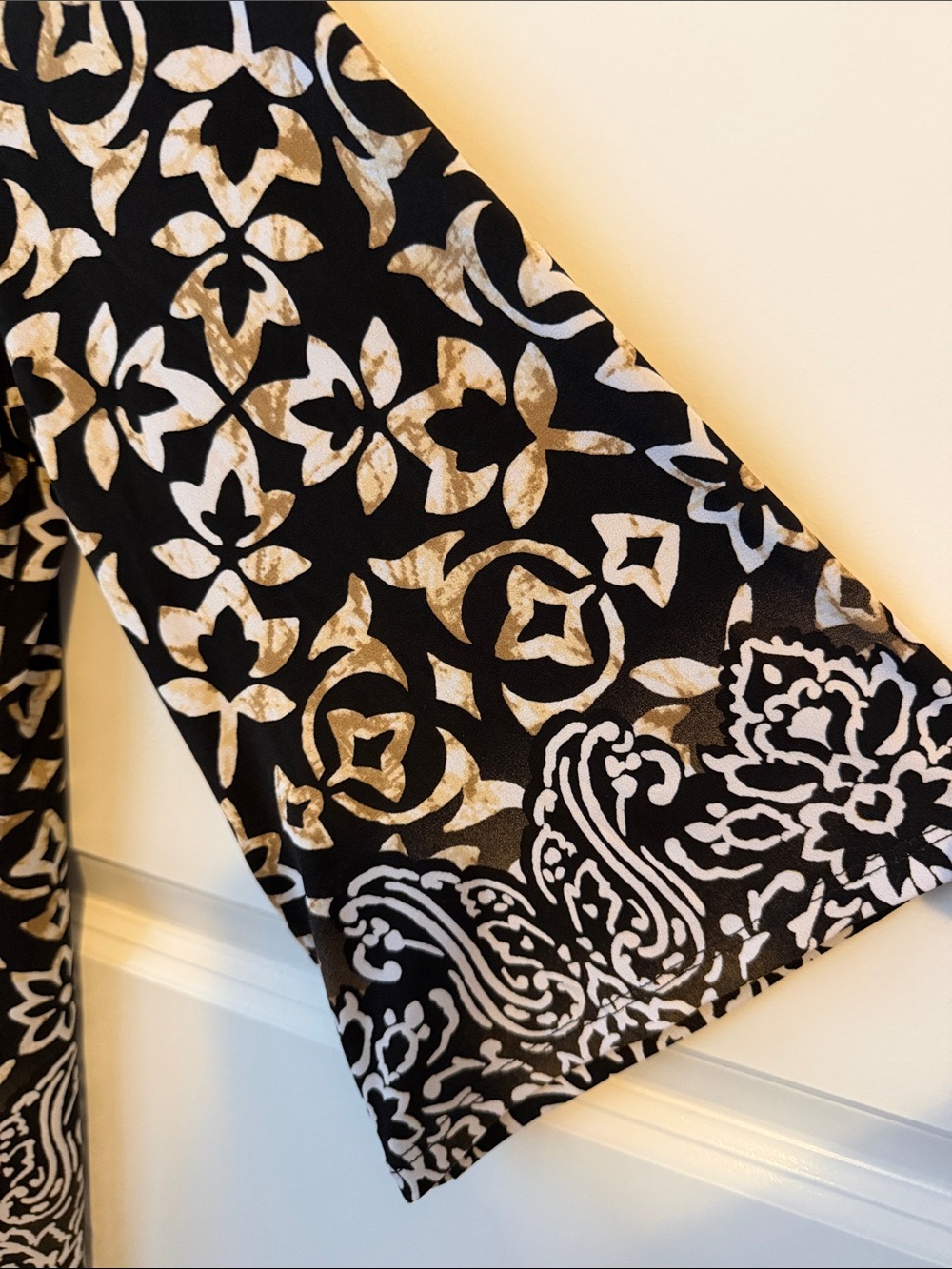 Susan Graver Black, White & Tan Printed V-Neck Tunic - Picture 3 of 4